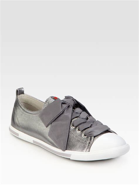 prada rhinestone sneakers|Prada grey metallic shoes.